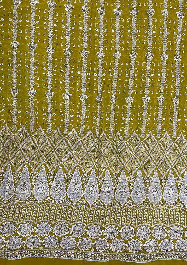 Mustard Sequin Embroidered Blouse Chinon Lehenga Set - Indya