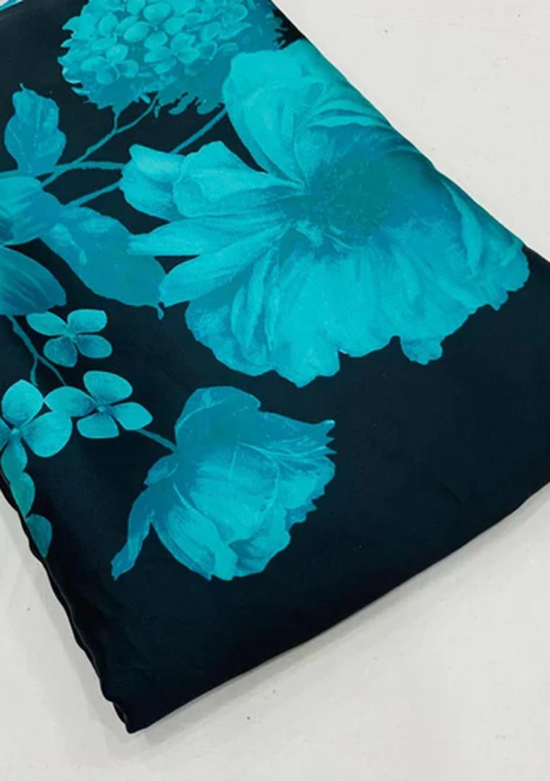 Blue Printed Georgette Lehenga Set - Indya