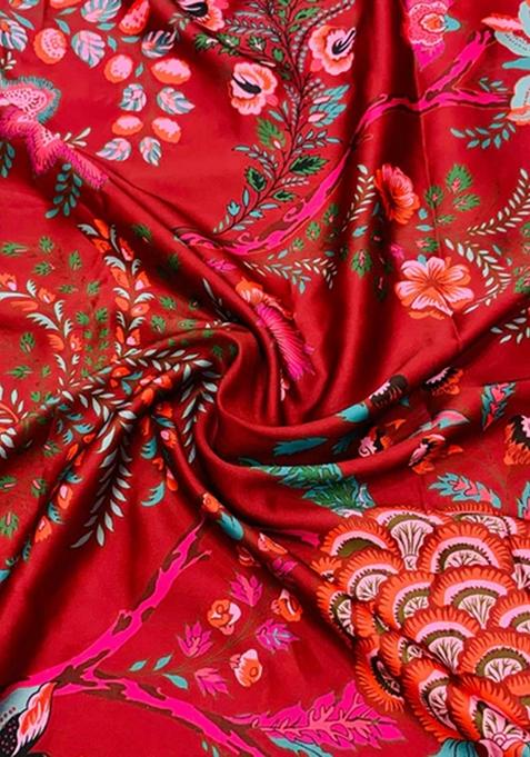 Red Printed Georgette Lehenga Set