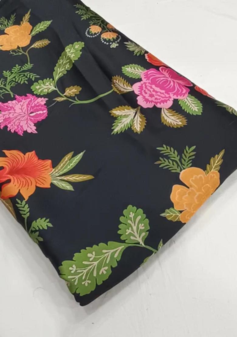 Black Printed Georgette Lehenga Set - Indya