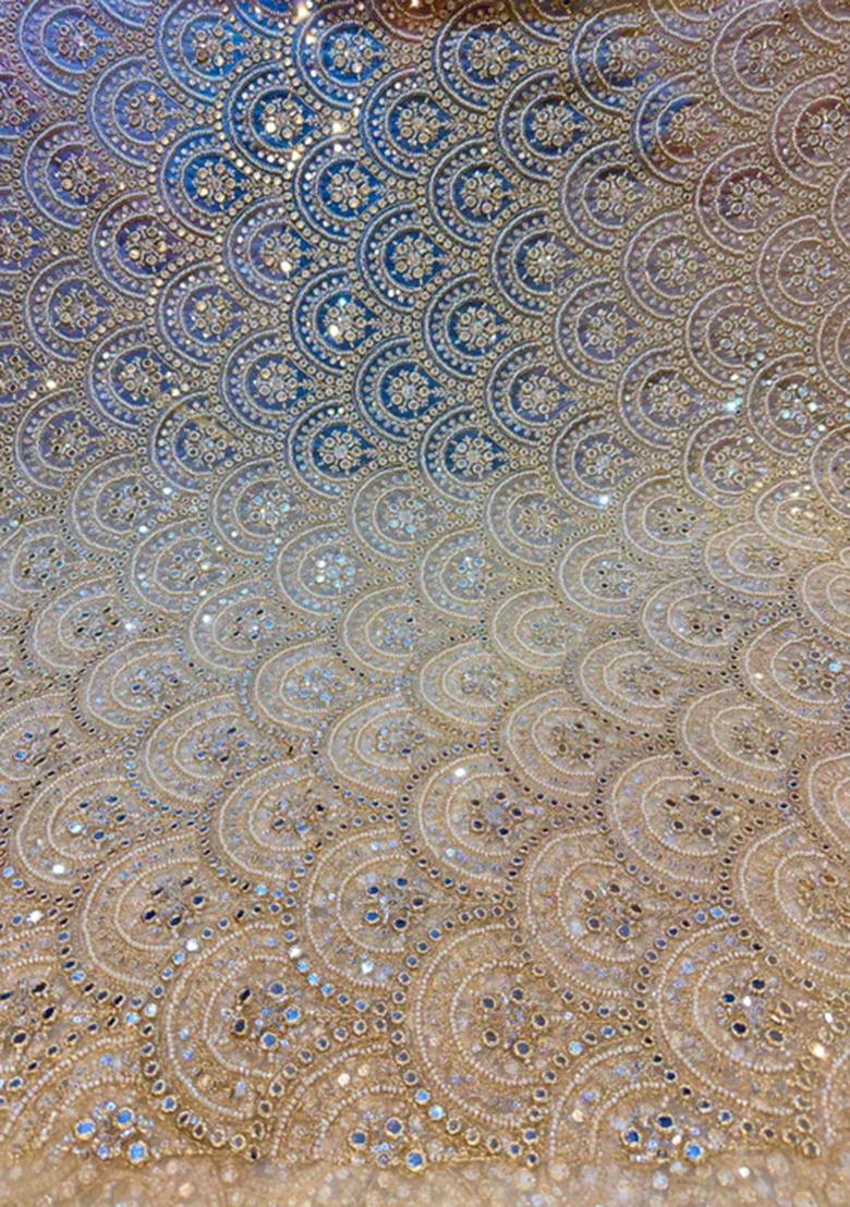 Beige Mirror Work Georgette Lehenga Set