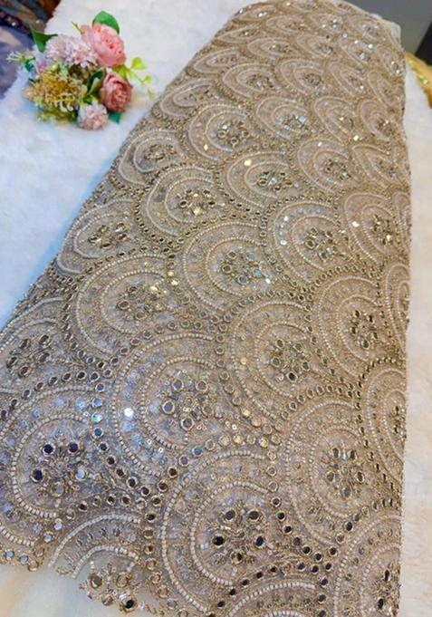 Beige Mirror Work Georgette Lehenga Set