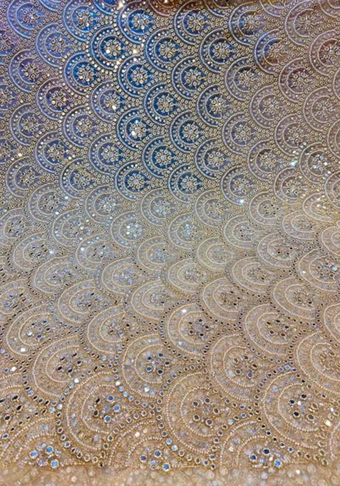 Beige Mirror Work Georgette Lehenga Set