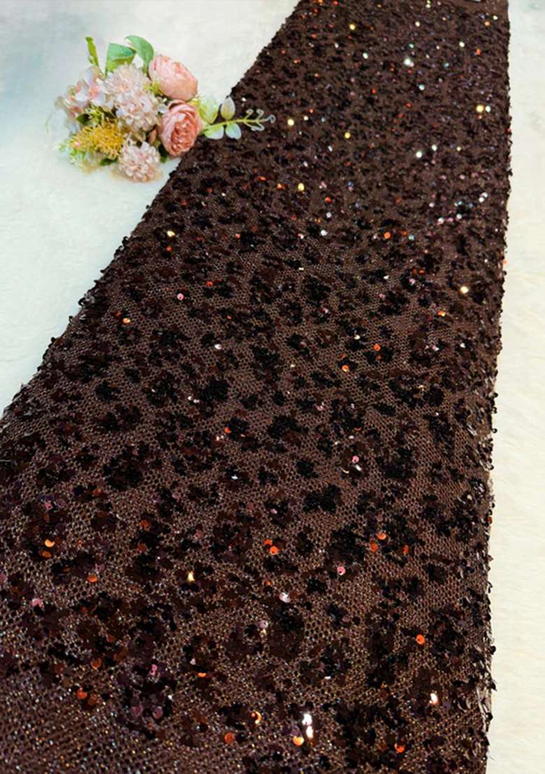 Brown Sequin Embroidered Georgette Lehenga Set - Indya