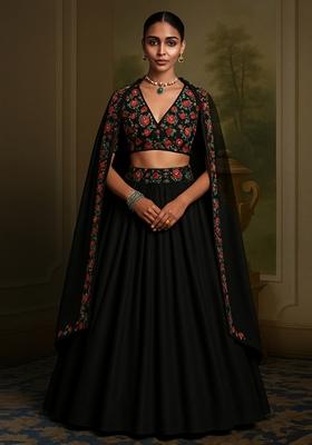 Black Sequin Embroidered Chinnon Lehenga Set