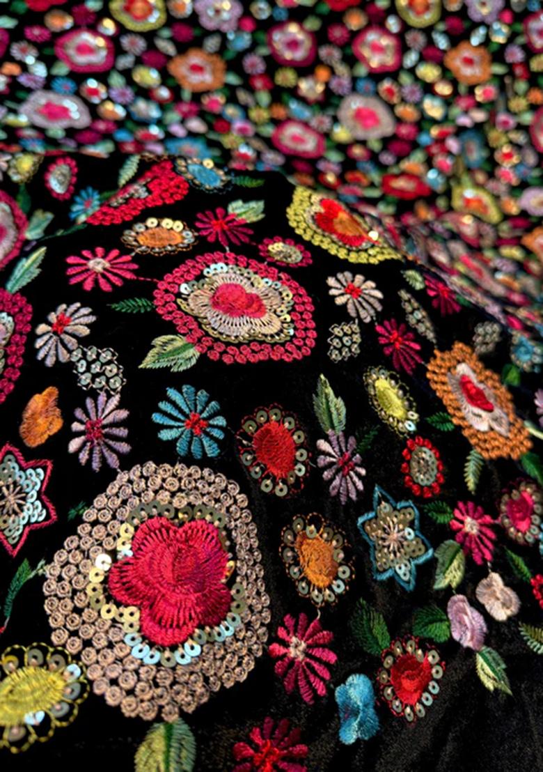 Black Sequin Embroidered Chinnon Lehenga Set - Indya