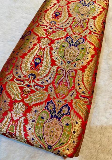 Rust Printed Brocade Lehenga Set