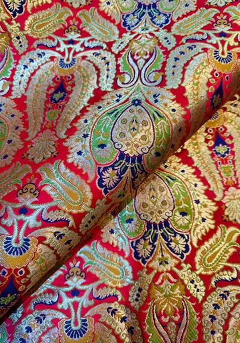 Rust Printed Brocade Lehenga Set