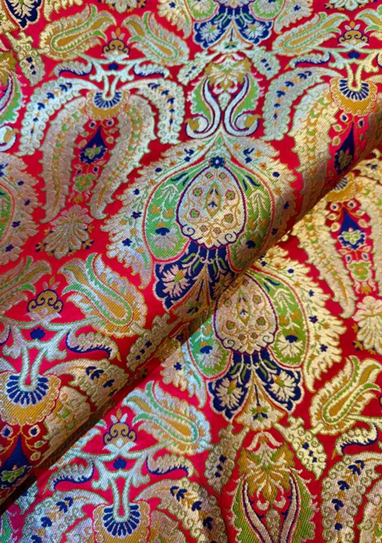 Deep Green Printed Brocade Lehenga Set - Indya