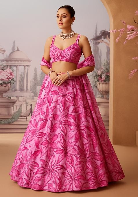 Pink Embroidered Organza Lehenga Set