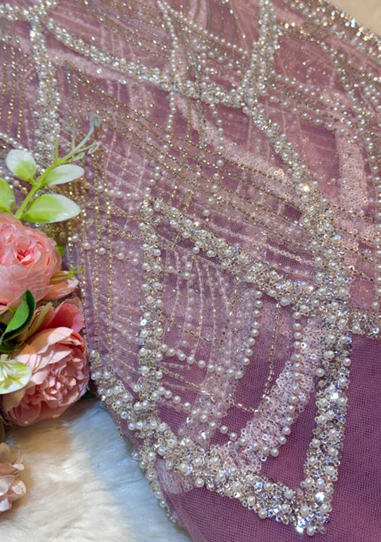 Onion Pink Embroidered Net Lehenga Set