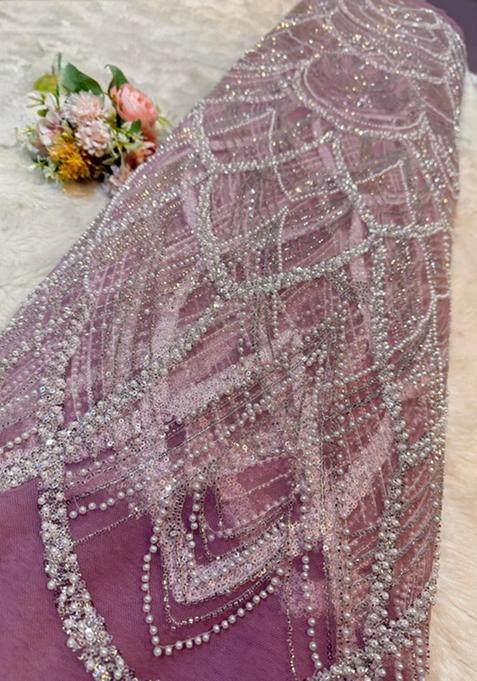 Onion Pink Embroidered Net Lehenga Set