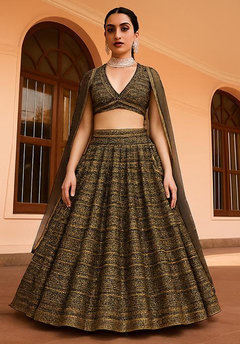 Black Sequin Embroidered Net Lehenga Set