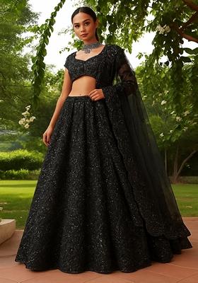 Black Sequin Embellished Net Lehenga Set