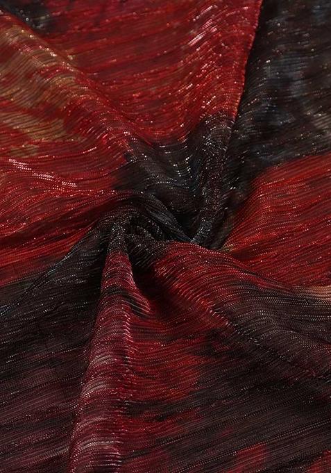 Multicolor Printed Pleated Lurex Lehenga Set