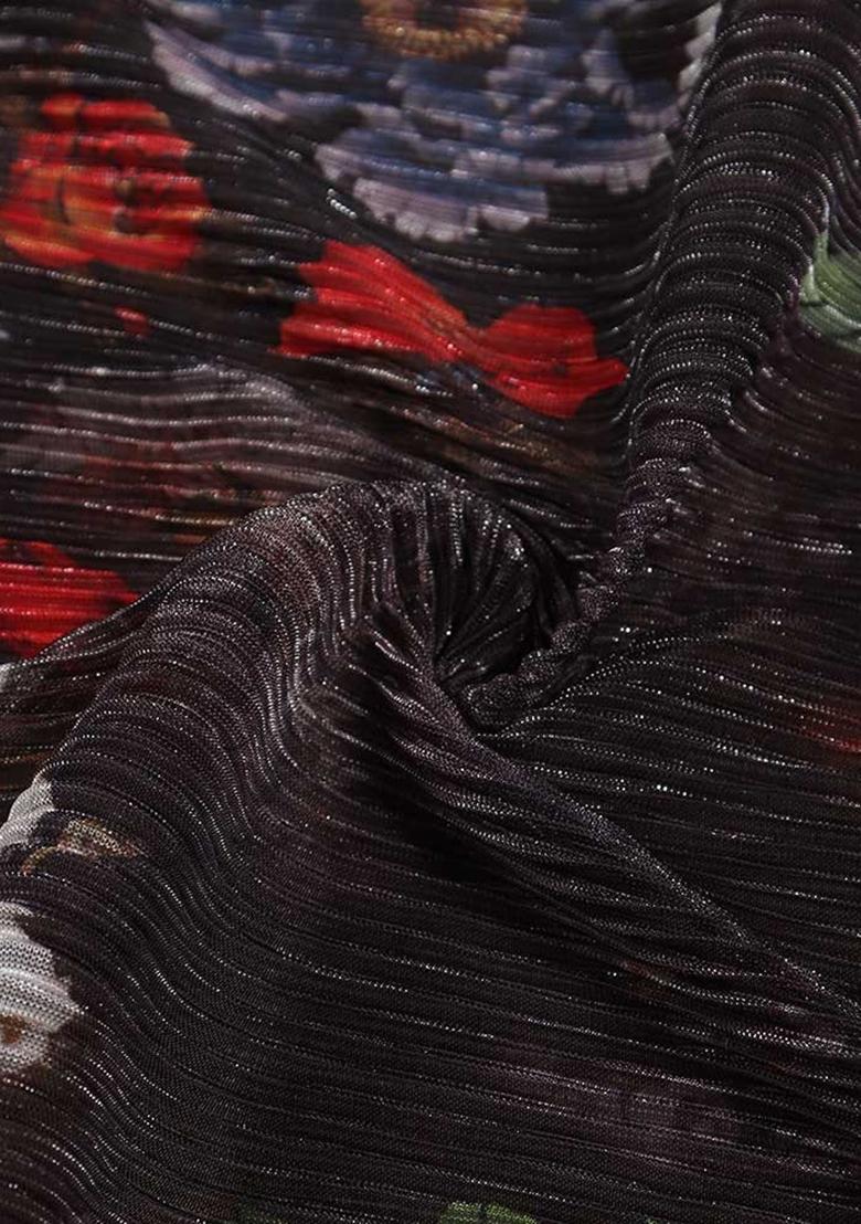 Brown Printed Pleated Lurex Lehenga Set - Indya