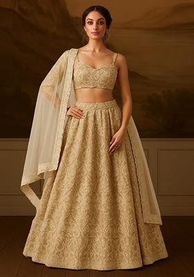 Peach Self Design Velvet Lehenga Set
