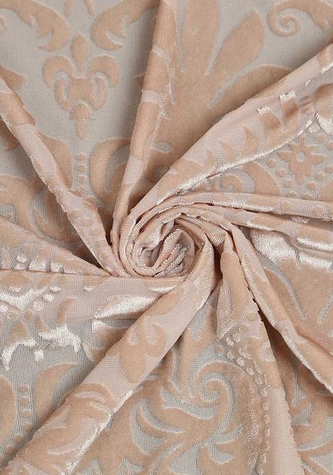 Peach Self Design Velvet Lehenga Set