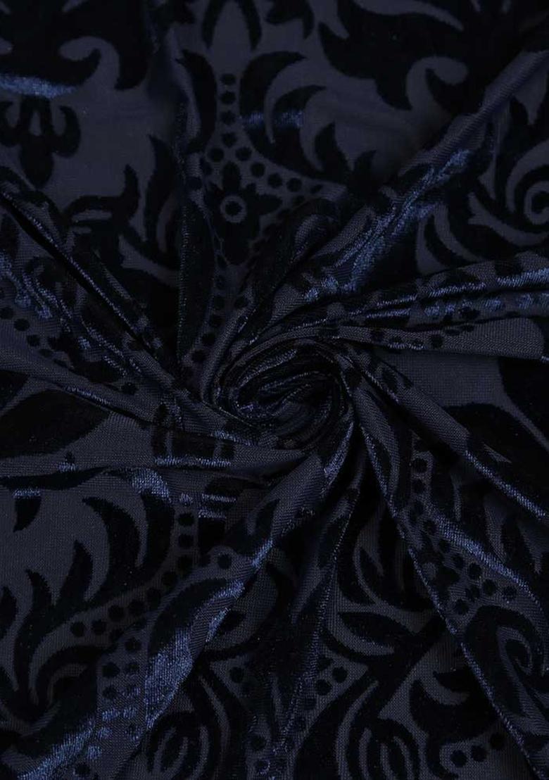 Navy Self Design Velvet Lehenga Set