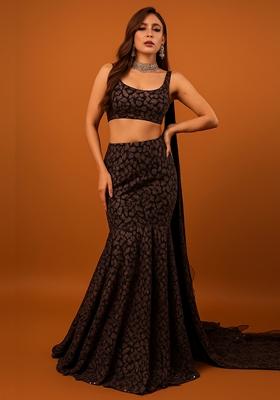 Black And Copper Self Design Lurex Knit Lehenga Set