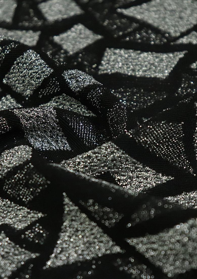 Black And Silver Self Design Lurex Knit Lehenga Set