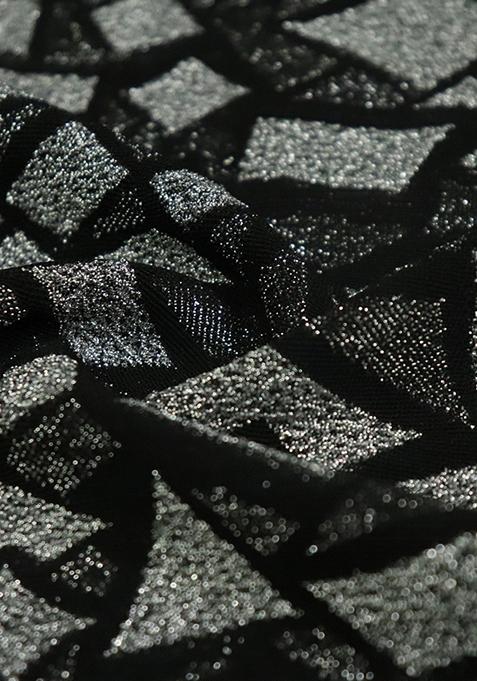 Black And Silver Self Design Lurex Knit Lehenga Set