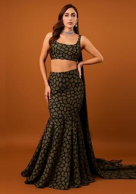 Black And Gold Self Design Lurex Knit Lehenga Set