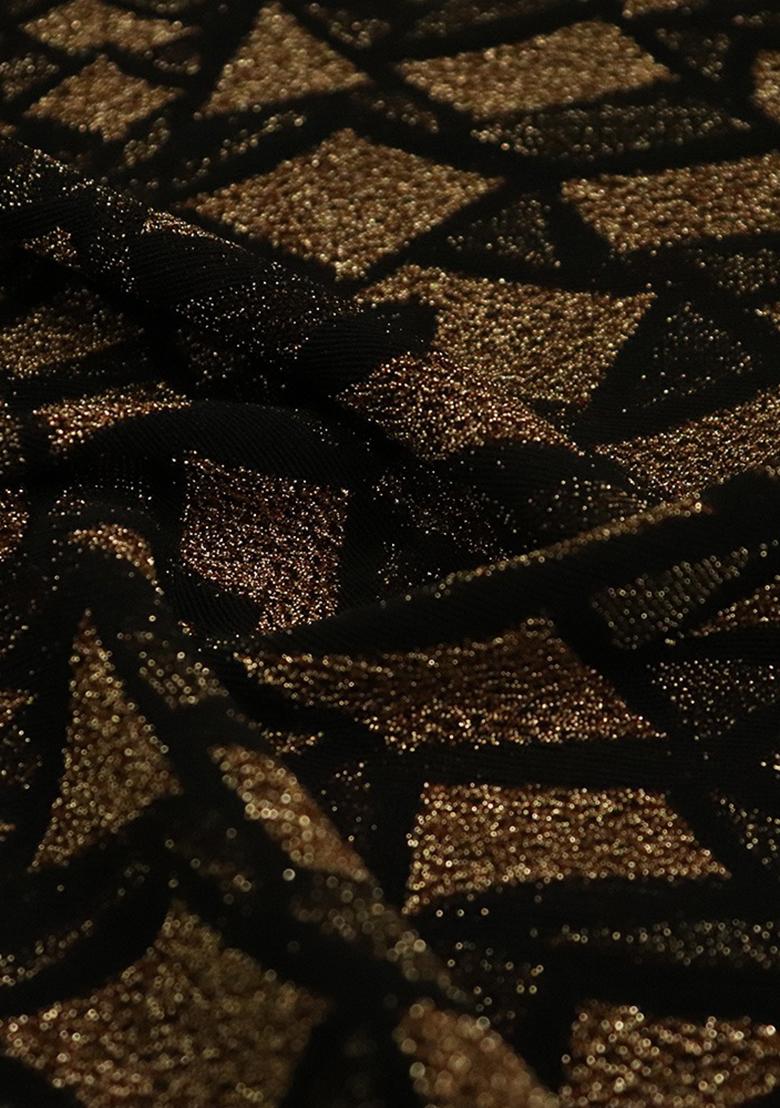 Black And Rose Gold Self Design Lurex Knit Lehenga Set