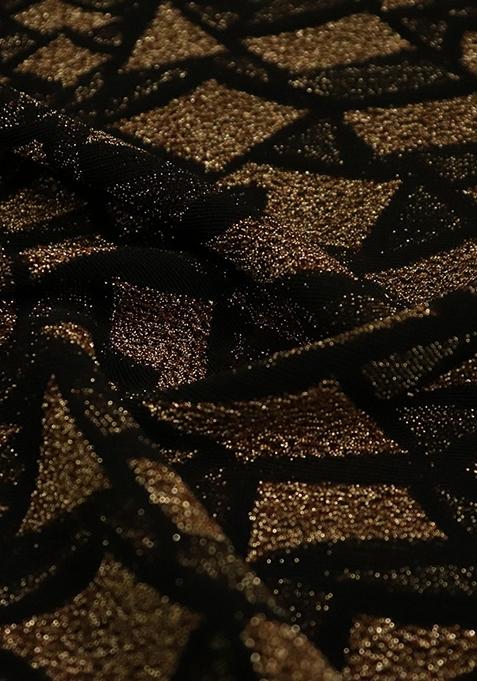 Black And Rose Gold Self Design Lurex Knit Lehenga Set