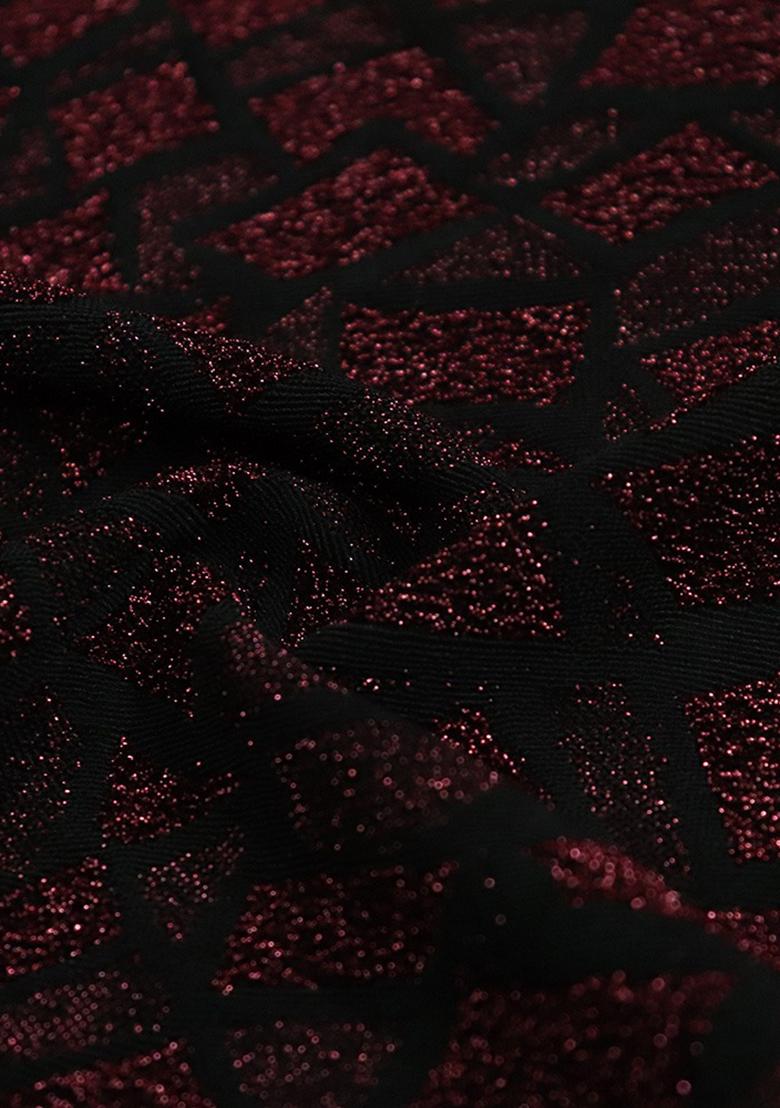 Black And Maroon Self Design Lurex Knit Lehenga Set