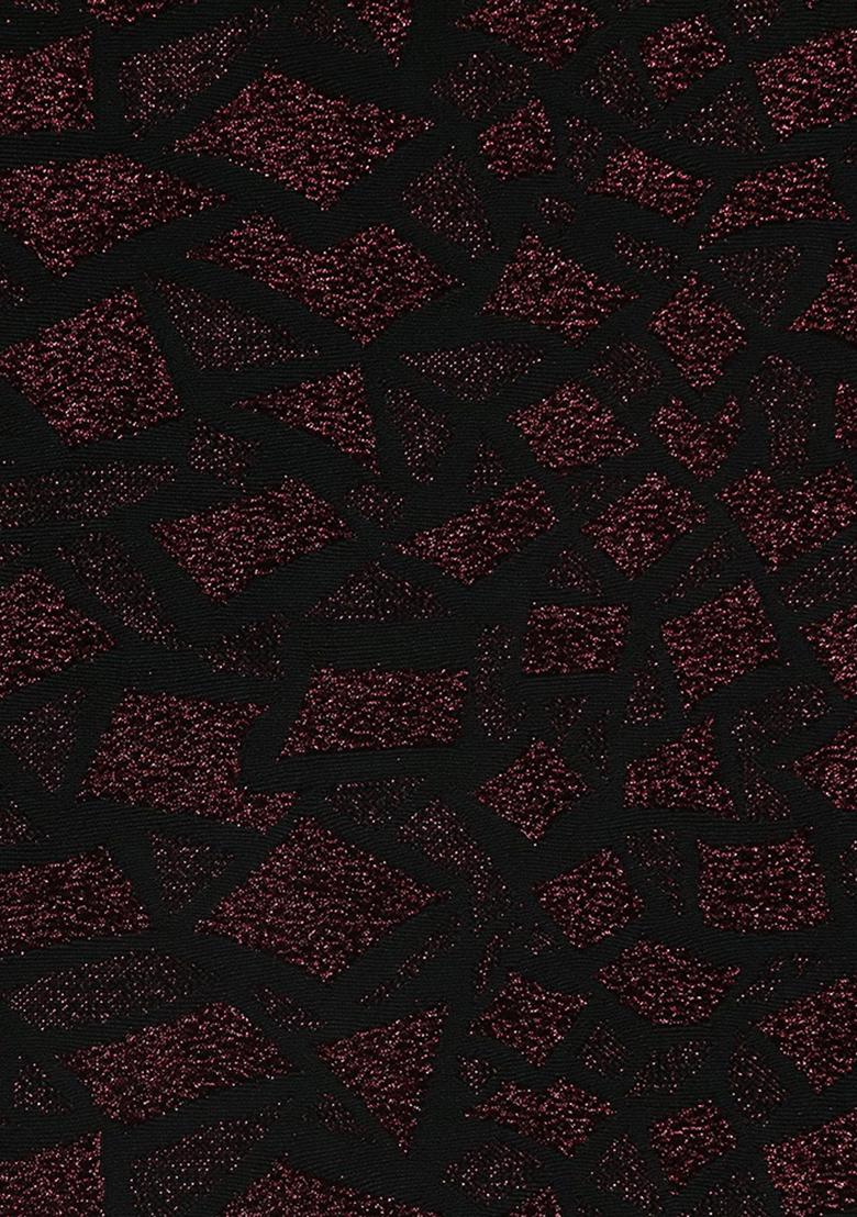 Black And Maroon Self Design Lurex Knit Lehenga Set