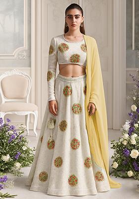 White Sequin Embroidered Georgette Lehenga Set