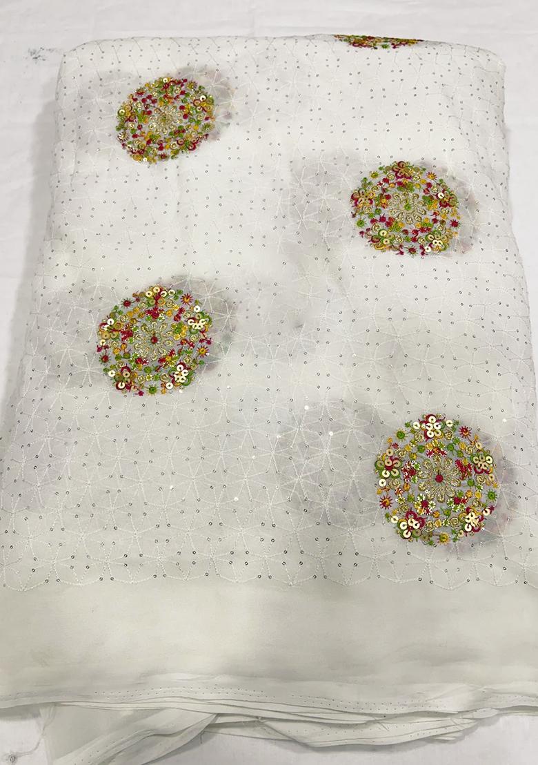 White Sequin Embroidered Georgette Lehenga Set