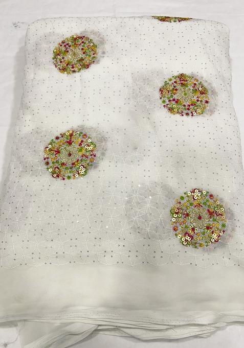 White Sequin Embroidered Georgette Lehenga Set