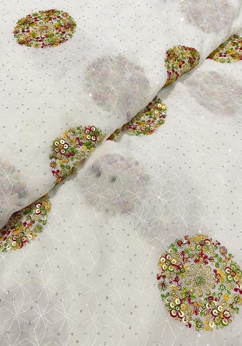 White Sequin Embroidered Georgette Lehenga Set