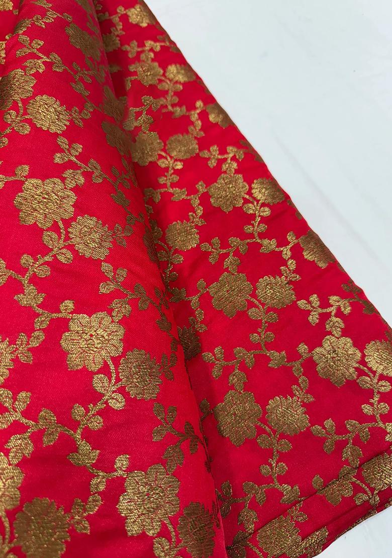 Orange Jacquard Brocade Lehenga Set - Indya