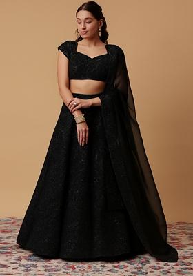 Black Embellished Net Lehenga Set