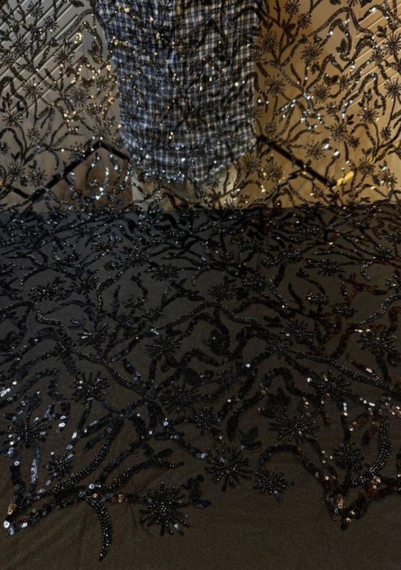 Black Embellished Net Lehenga Set - Indya