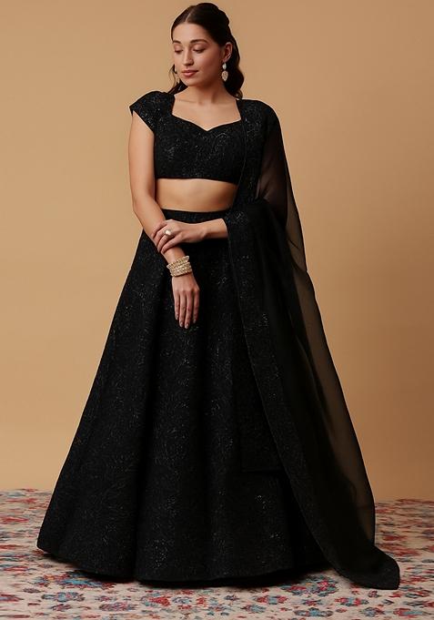 Black Embellished Net Lehenga Set