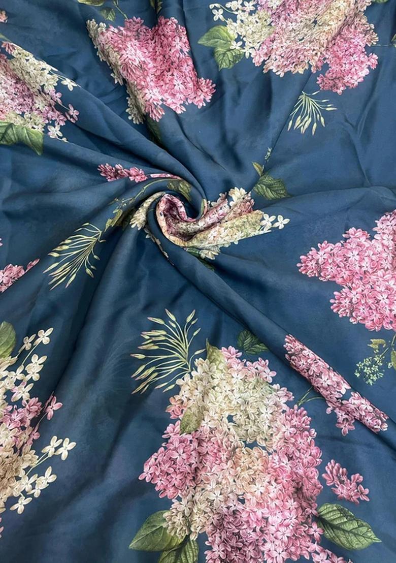 Blue Printed Blouse And Jacket  Chinon Lehenga Set - Indya