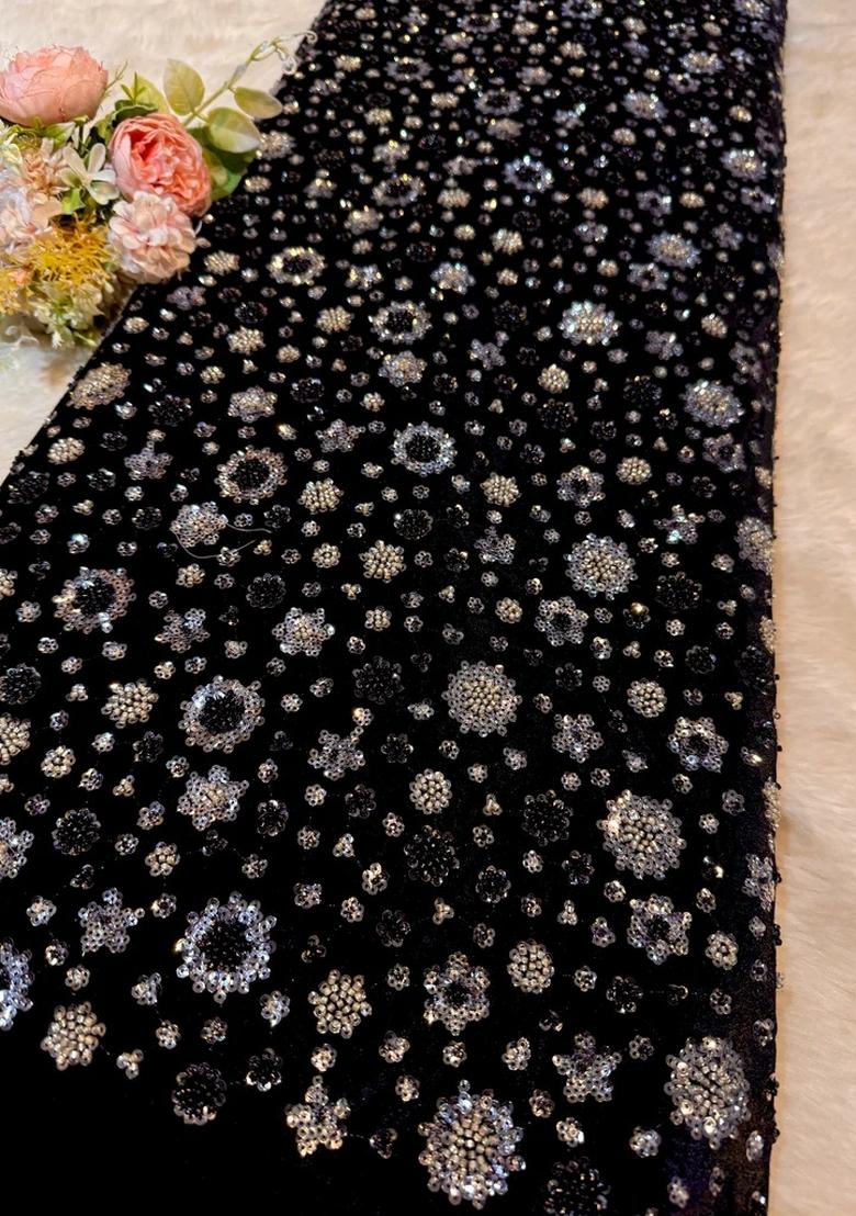 Black Embroidered Blouse Georgette Lehenga Set