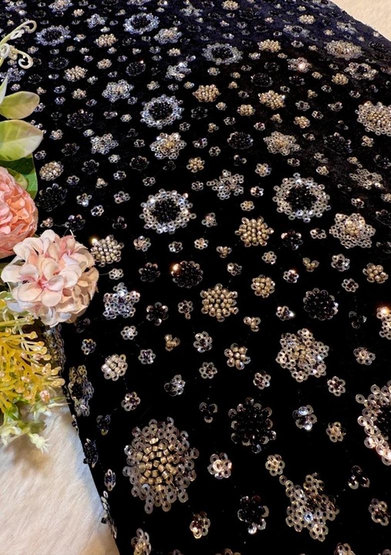 Black Embroidered Blouse Georgette Lehenga Set - Indya