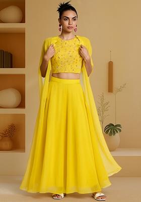 Yellow Embroidered Blouse Georgette Lehenga Set