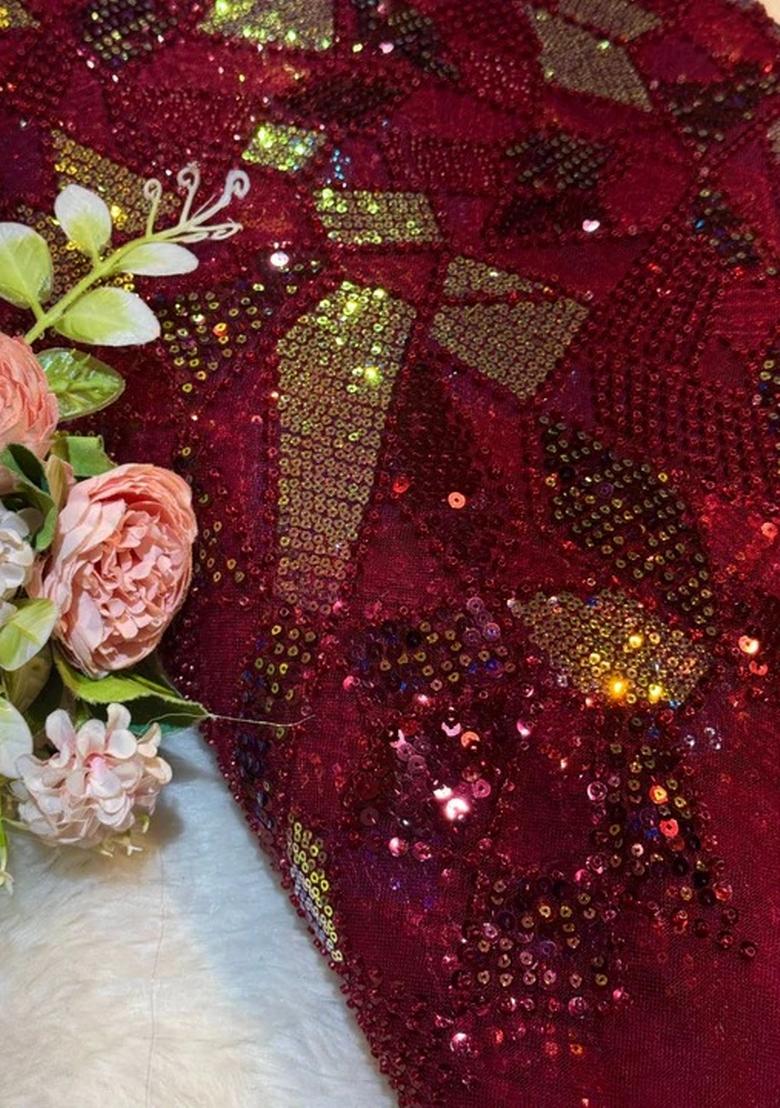 Maroon Embellished Blouse With Jacket Georgette Lehenga Set