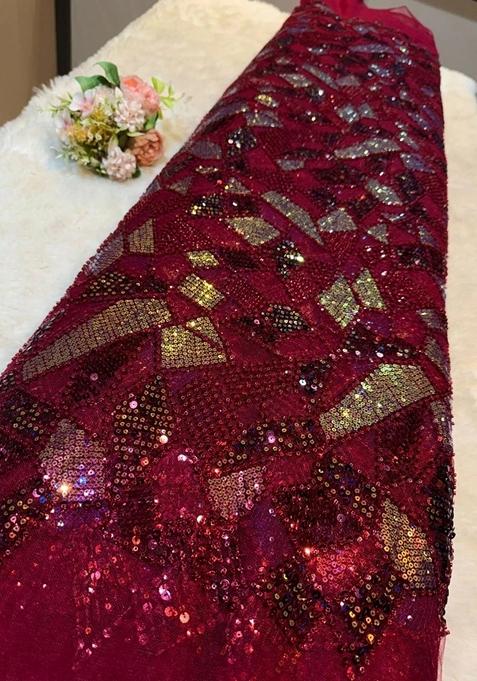 Maroon Embellished Blouse With Jacket Georgette Lehenga Set