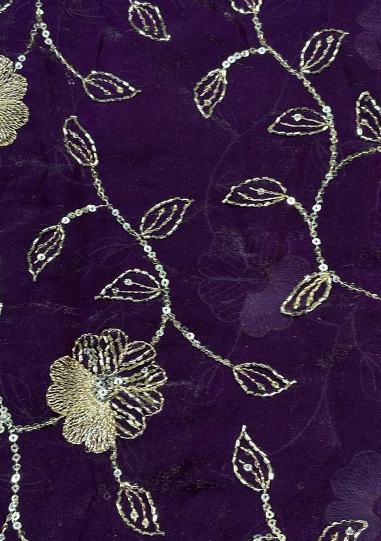 Deep Purple Embellished Jacket Chinon Lehenga Set - Indya