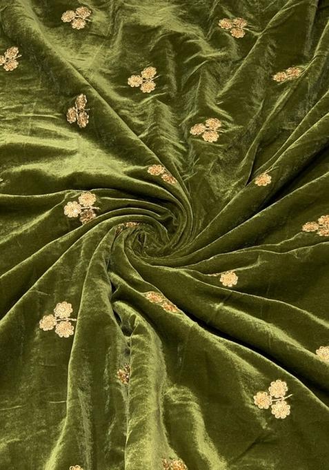 Olive Green Embroidered Velvet Lehenga Set