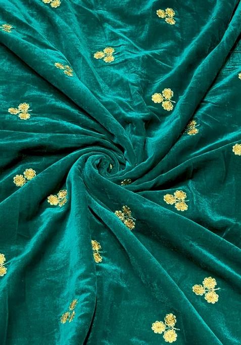 Teal Blue Embroidered Velvet Lehenga Set