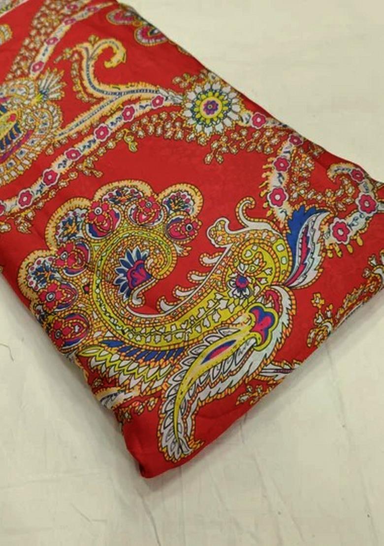 Maroon Printed Satin Crop Top Skirt Set - Indya