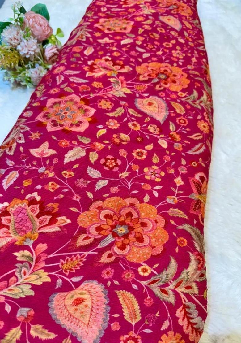 Hot Pink Printed Satin Georgette Lehenga Set